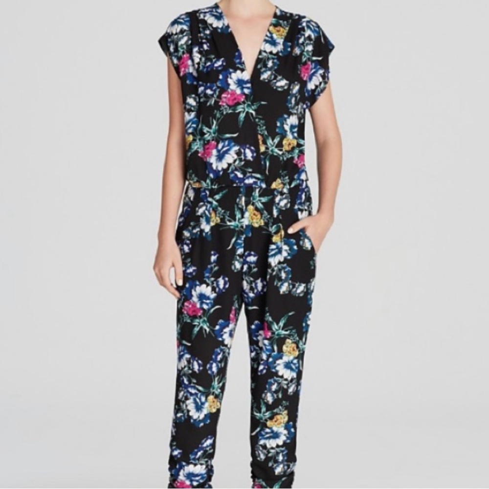 AQUA Lightweight Jumpsuit Small Black with floral pattern